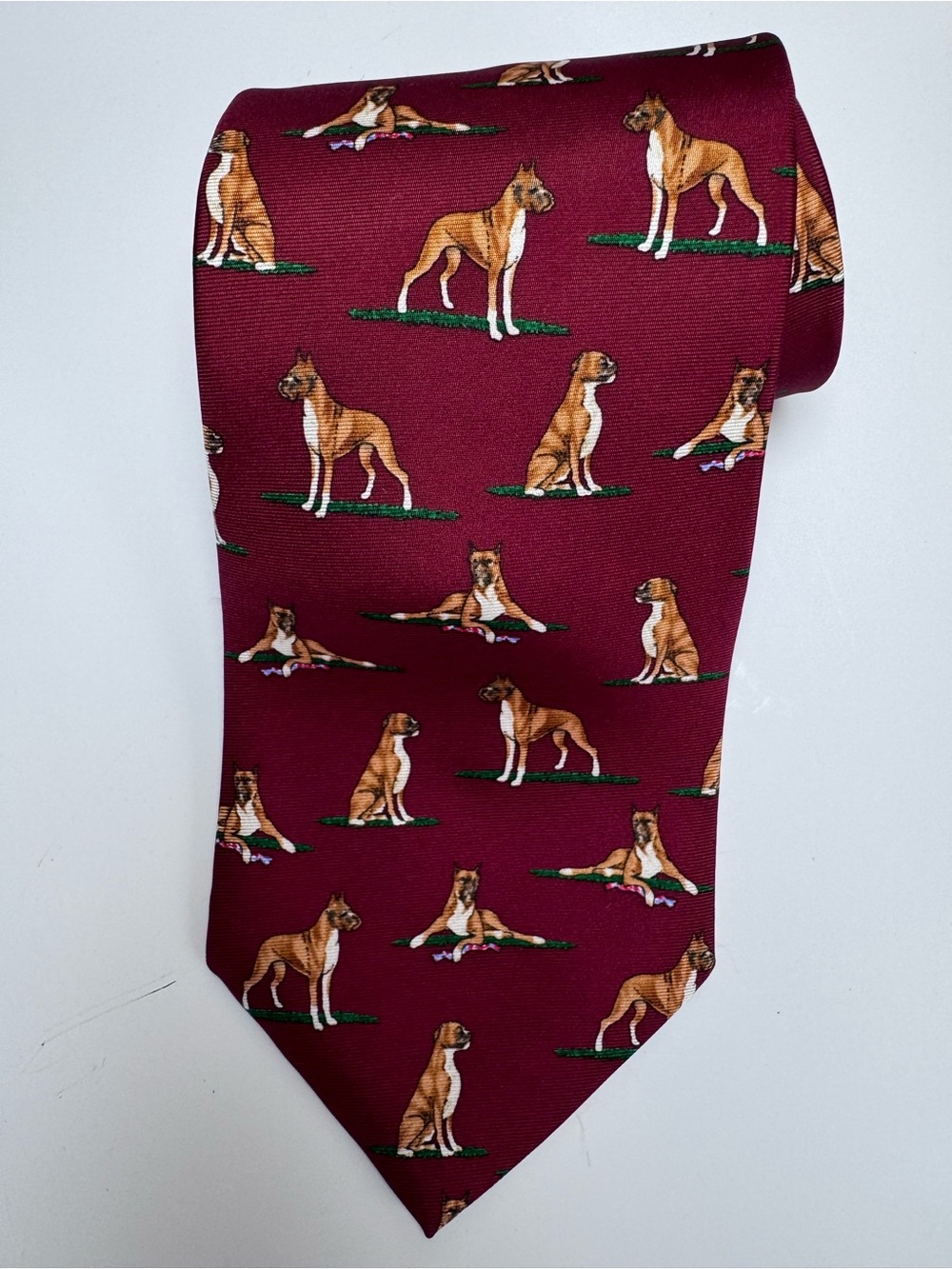 Vintage Alynn Neckwear 100% Silk Made in U.S.A Toe “Boxer” Dog Breed Red Tie
